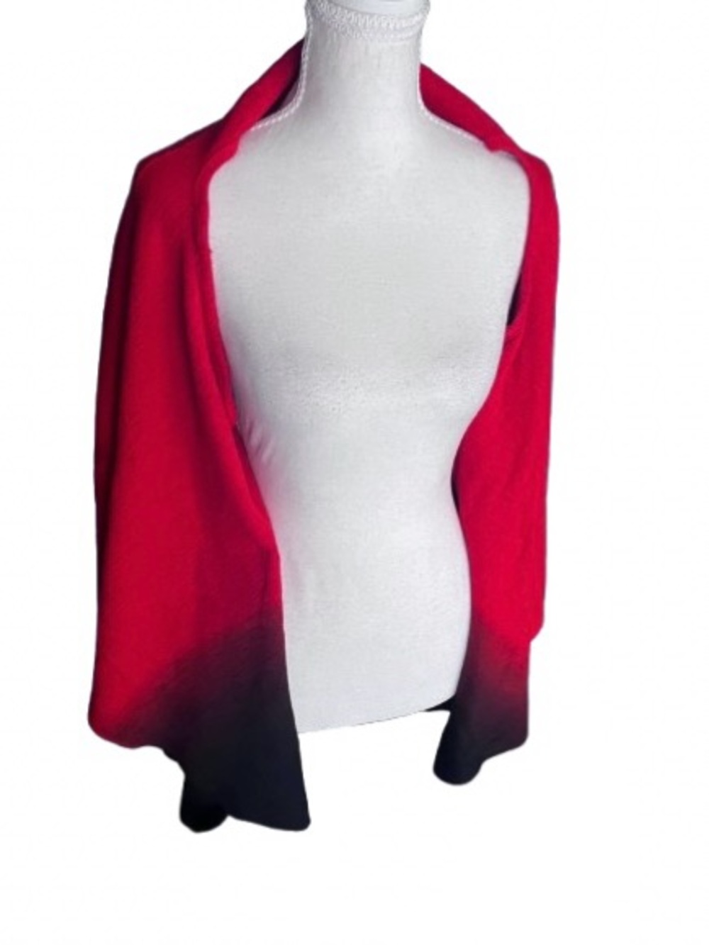 Ombre Layered circular Shawl Faux Fur Pom Pom Trim Red Black Floral Wrap Scarf - Picture 6 of 13